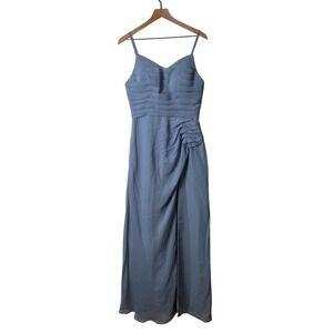 BXZ Womens Maxi Formal Dress Dusty Blue Size 8 Pleated Ruched Evening Gown NEW